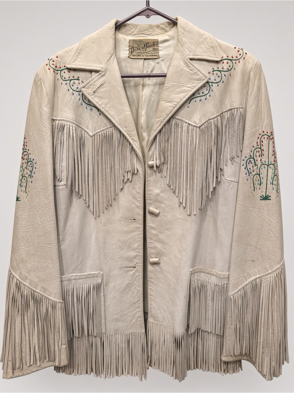 Cream Fringe Leather Jacket with Embroidered Accents - wester boho COWGIRL
